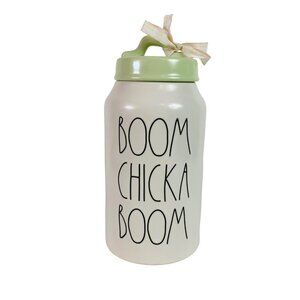 Rae Dunn Farm House Canister Boom Chicka Boom Ceramic Lid Ribbon Accent Gift